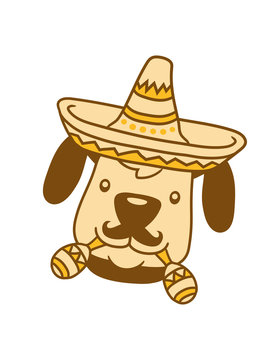 gesicht kopf rasseln mexikaner mustache schnurrbart hut sombrero musik hund welpe s&uuml;&szlig; niedlich halsband haustier comic cartoon