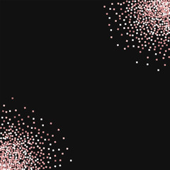 Pink gold glitter. Circular corners with pink gold glitter on black background. Uncommon Vector illustration.
