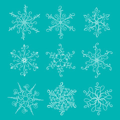 Beautiful vintage calligraphic snowflakes set for christmas winter design
