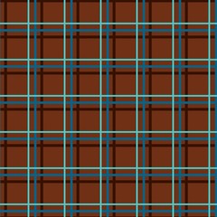 Seamless checkered background, fine lines, brown, vector. Thin blue lines intersect at brown field. Geometric, vector decor.  