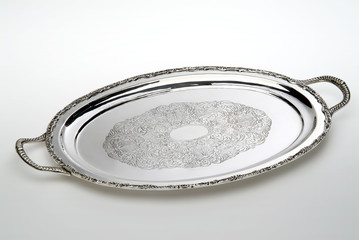 Engraved oval silver tray
