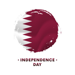 Banner or poster of Qatar Independence Day celebration. Waving flag of Qatar, brush stroke background. Vector illustration.