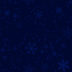 Fototapeta na wymiar Transparent snowflakes seamless pattern on dark blue Christmas background. Chaotic scattered transparent snowflakes. Impressive Christmas creative pattern. Vector illustration.