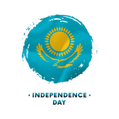 Banner or poster of Kazakhstan Independence Day celebration. Waving flag of Kazakhstan, brush stroke background. Vector illustration.