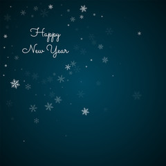 Happy New Year greeting card. Sparse snowfall background. Sparse snowfall on blue background. Beautiful vector illustration.