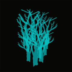 psychedelic neon turquoise trees on a black background