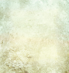 Background page design for a photo book, scrapbook or wallpaper in a blend of blue, yellow and green colors; abstract stone and metal textures