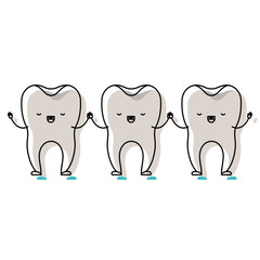 teeth cartoon holding hands in watercolor silhouette