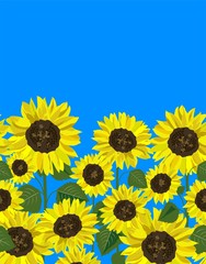 Seamless border with abstract yellow sunflowers