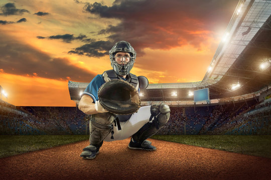 Baseball players in action on the stadium.