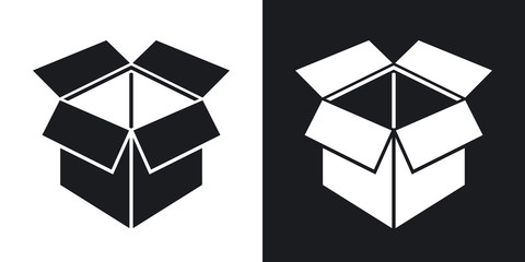 Vector open box icon. Two-tone version on black and white background