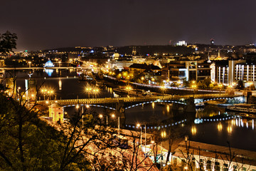 Prague harbor at night