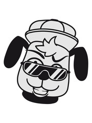 gesicht kopf cool sonnenbrille hut mütze hund welpe süß niedlich halsband knochen haustier comic cartoon