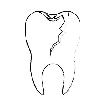 broken tooth with root in monochrome blurred silhouette