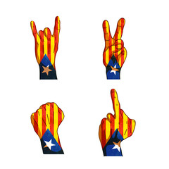 Fototapeta premium Cartoon hand signs with Catalonia flag isolated on white