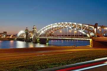 Fototapeta premium Night landscape with a bridge.