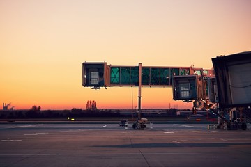 Airport at the colorful sunset