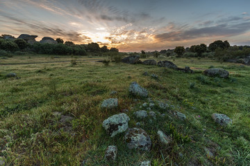 Sunrise in the Natural Area of Barruecos. Extremadura. Spain.