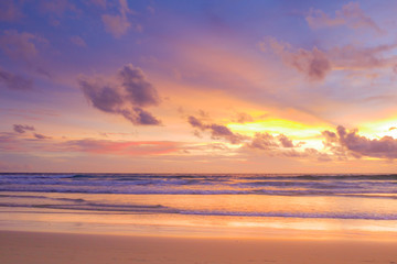 beautiful beach with twilight cloudy sky in the evening.