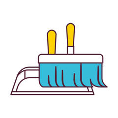 dustpan and hand broom in closeup in color sections silhouette