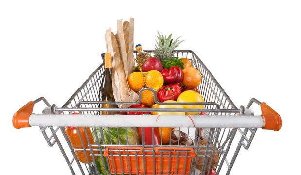 Closeup of a Shopping Cart Full of Groceries