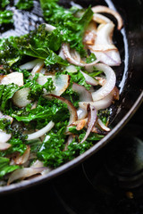 Kale with onions and garlic.