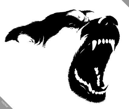 black and white linear paint draw dog vector illustration