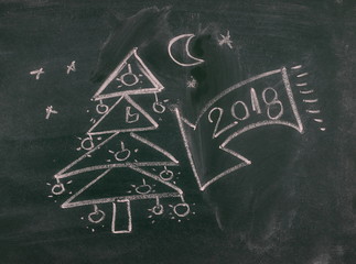 New Year 2018 concept on chalkboard, blackboard texture