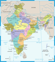 Fototapeta na wymiar India Map - Vector Illustration