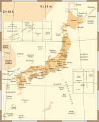 Japan Map - Vintage Vector Illustration
