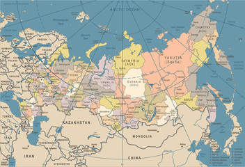 Russia Map - Vintage Vector Illustration - obrazy, fototapety, plakaty