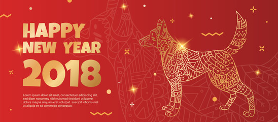 Banner with a gold dog on a red background.