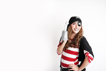Woman dressed up as a pirate for Halloween