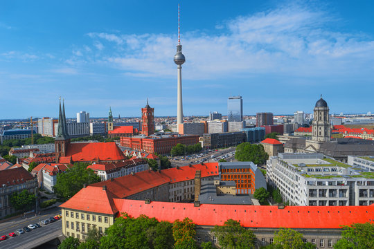 Berlin city skyline, Germany, Europe. Aerial view