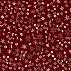 Seamless snowflakes pattern on a burgundy background. Beautiful christmas background. Vector illustration.