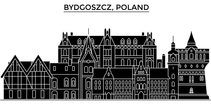 Poland, Bydgoszcz architecture skyline, buildings, silhouette, outline landscape, landmarks. Editable strokes. Flat design line banner, vector illustration concept. 