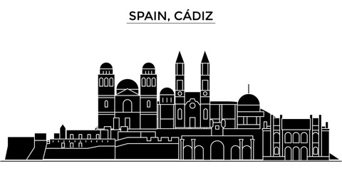 Spain, Cadiz architecture skyline, buildings, silhouette, outline landscape, landmarks. Editable strokes. Flat design line banner, vector illustration concept.  © iconsgraph