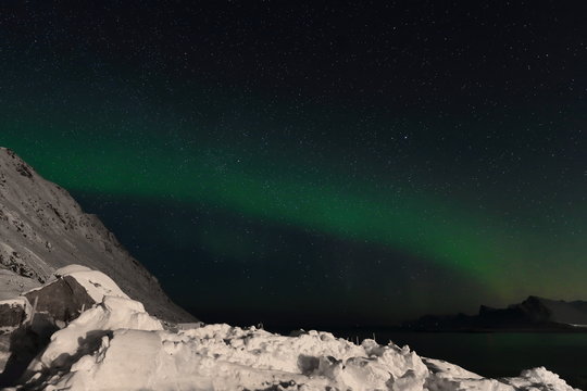 Aurora borealis-Polar lights-Northern lights over Ytresandheia-Roren mounts. Yttresand-Moskenesoya island-Lofoten-Norway. 0473 © rweisswald