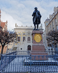 Johann Wolfgang  Goethe statue in front of old stock exchange, Germany Leipzig