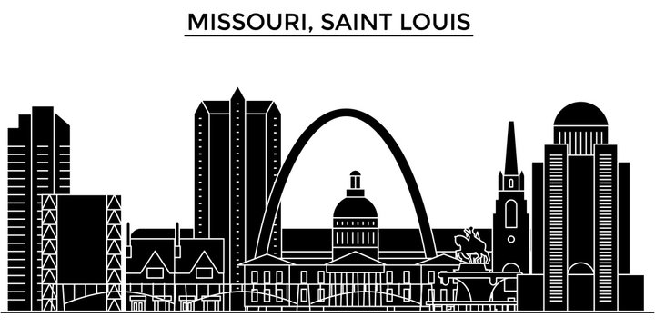 Usa, Missouri, Saint Louis architecture skyline, buildings, silhouette, outline landscape, landmarks. Editable strokes. Flat design line banner, vector illustration concept. 