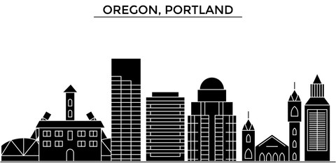 Usa, Oregon, Portland architecture skyline, buildings, silhouette, outline landscape, landmarks. Editable strokes. Flat design line banner, vector illustration concept. 