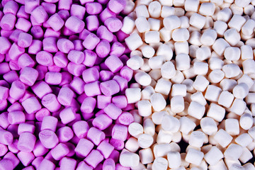 Fototapeta na wymiar Mini marshmallow background - pink & white candy.