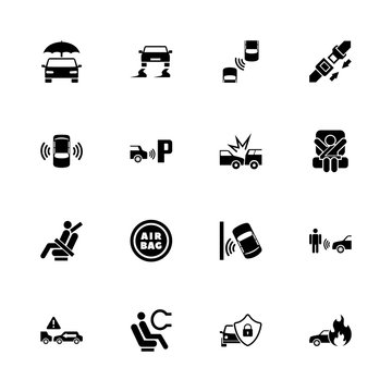 Auto Safety icons - Expand to any size - Change to any colour. Flat Vector Icons - Black Illustration on White Background.