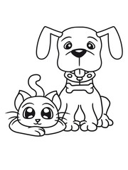 freunde team paar 2 katze kater kätzchen hund welpe süß niedlich halsband knochen haustier comic cartoon