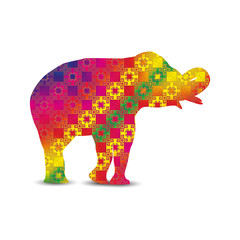   Silhouette of elephant with asian colorful  background.