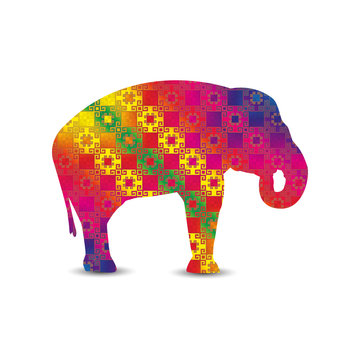   Silhouette of elephant with asian colorful  background.