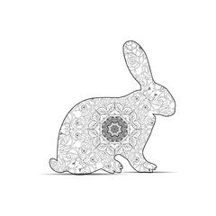 Silhouette of hare with mandala floral ornament.