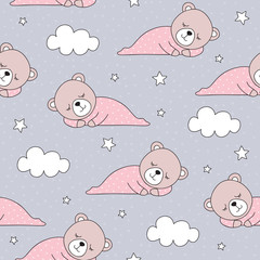 seamless sleeping teddy bear animal pattern vector illustration