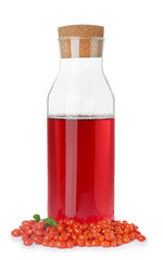 Bottle with goji juice on white background