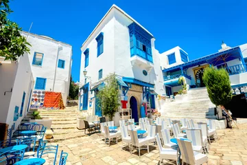 Gordijnen Badplaats Sidi Bou Said. Tunesië, Noord-Afrika © Valery Bareta